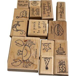 Stampin Up! Crab & Company Rubber Stamp Set Of 12 Wood-Mounted Stamps